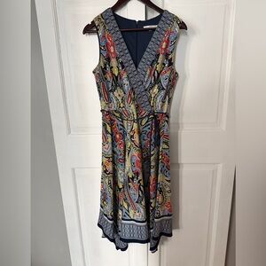 Studio One Colorful Paisley Asymmetrical Midi Dress